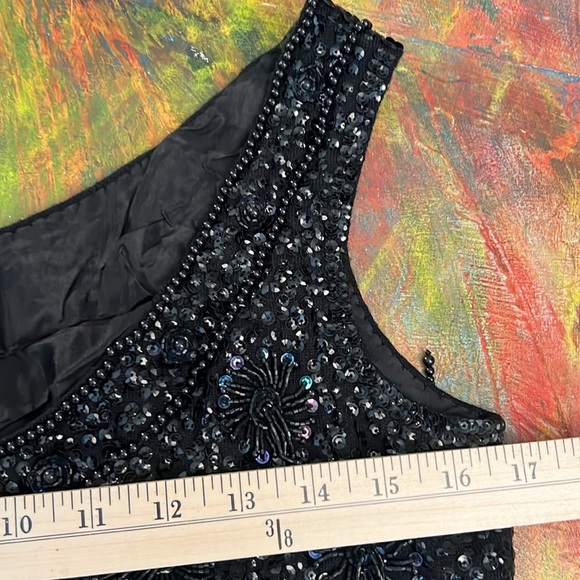 Vintage 60s Vest Top sequins hand beaded Sz. M zip up sleeveless fitted wool - Picture 12 of 14